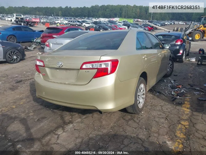 2012 Toyota Camry Se/Le/Xle VIN: 4T4BF1FK1CR268351 Lot: 40455216