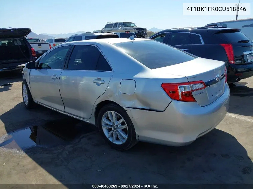 2012 Toyota Camry Xle V6 VIN: 4T1BK1FK0CU518846 Lot: 40463269