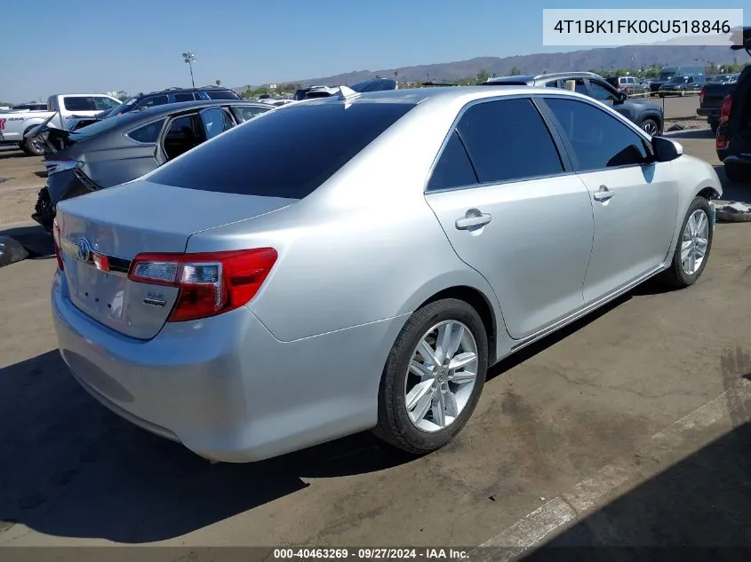 2012 Toyota Camry Xle V6 VIN: 4T1BK1FK0CU518846 Lot: 40463269