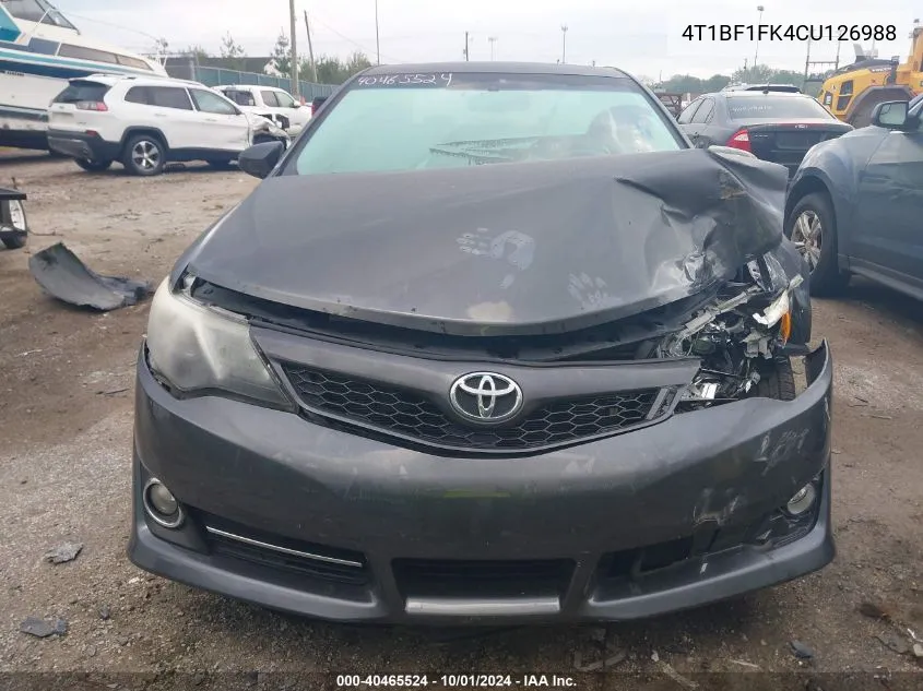 2012 Toyota Camry Se/Le/Xle VIN: 4T1BF1FK4CU126988 Lot: 40465524