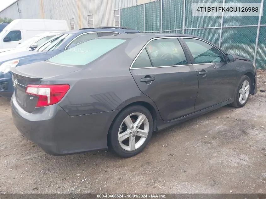 2012 Toyota Camry Se/Le/Xle VIN: 4T1BF1FK4CU126988 Lot: 40465524