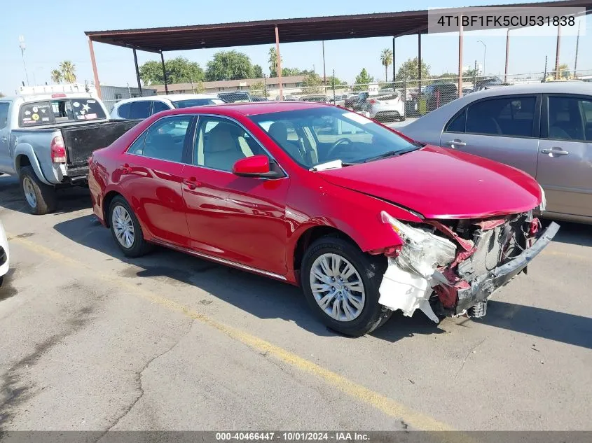 2012 Toyota Camry Se/Le/Xle VIN: 4T1BF1FK5CU531838 Lot: 40466447