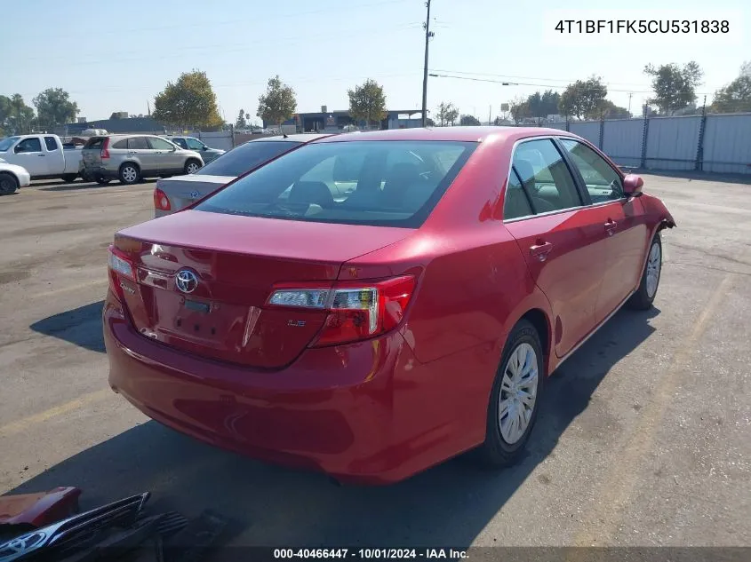 2012 Toyota Camry Se/Le/Xle VIN: 4T1BF1FK5CU531838 Lot: 40466447