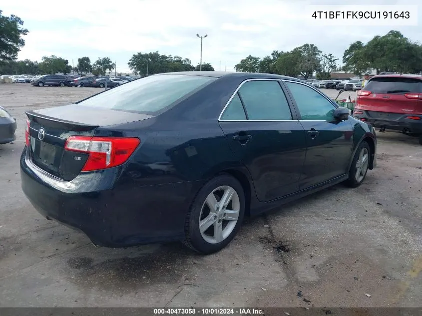 2012 Toyota Camry Se VIN: 4T1BF1FK9CU191643 Lot: 40473058