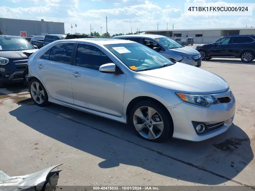 2012 Toyota Camry Se V6 VIN: 4T1BK1FK9CU006924 Lot: 40475035