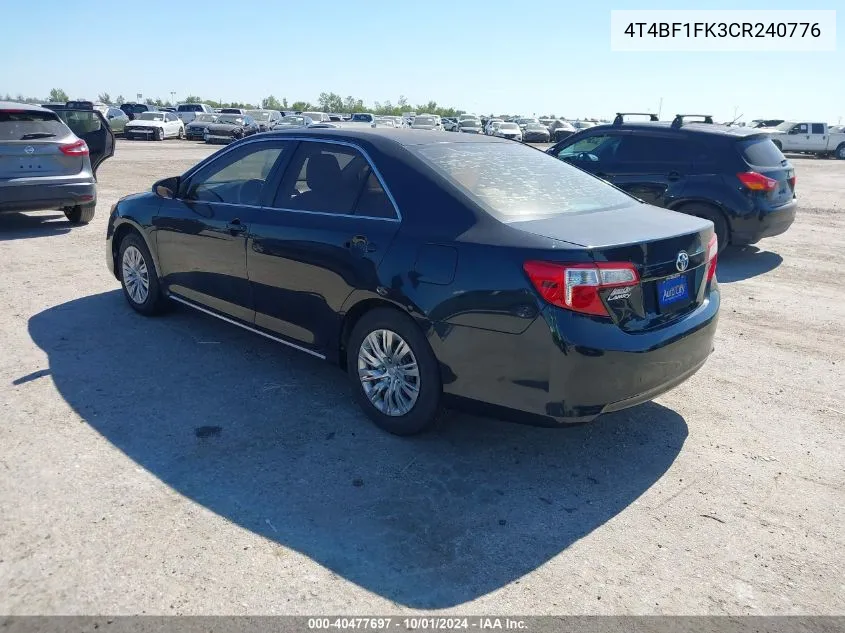 2012 Toyota Camry Le VIN: 4T4BF1FK3CR240776 Lot: 40477697