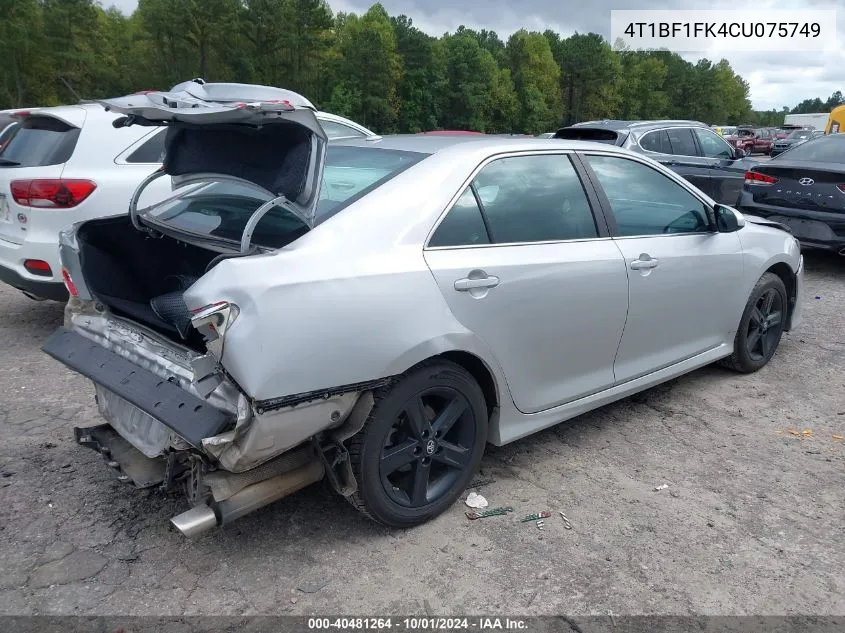 2012 Toyota Camry Se VIN: 4T1BF1FK4CU075749 Lot: 40481264