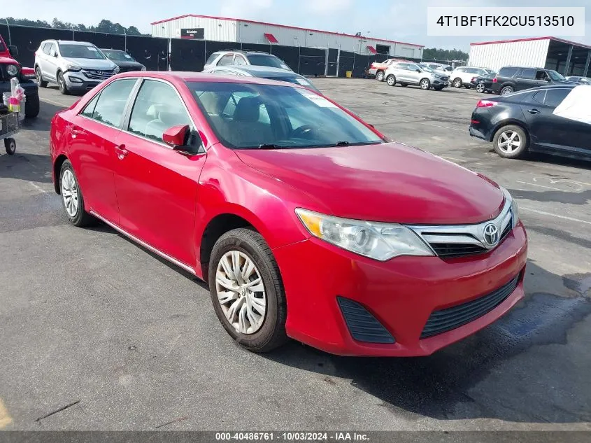 2012 Toyota Camry Le VIN: 4T1BF1FK2CU513510 Lot: 40486761