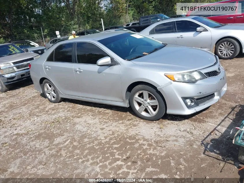 2012 Toyota Camry Se/Le/Xle VIN: 4T1BF1FK0CU190767 Lot: 40486807