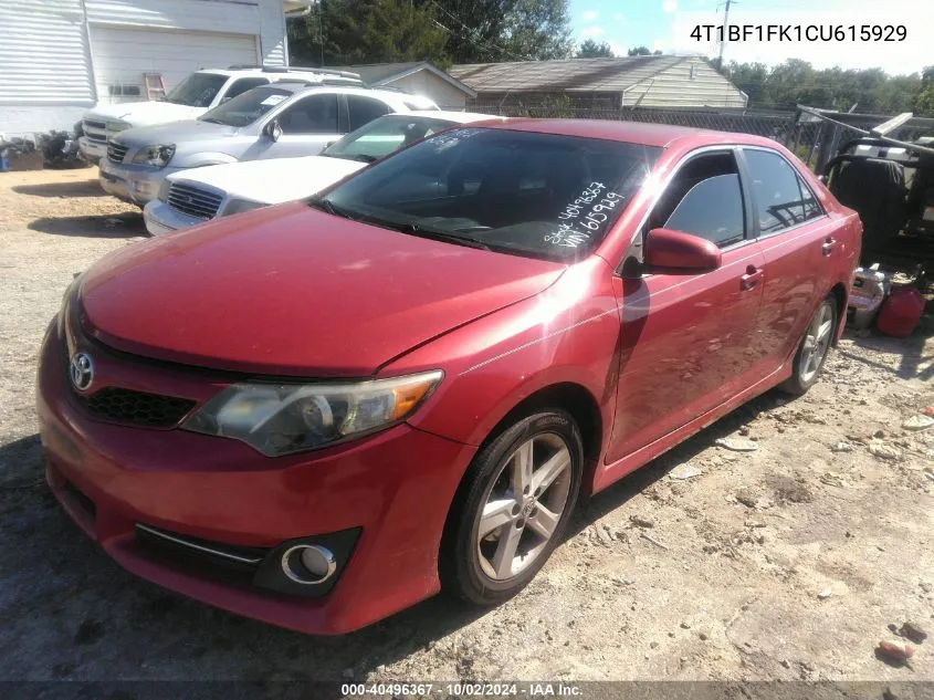 2012 Toyota Camry Se VIN: 4T1BF1FK1CU615929 Lot: 40496367