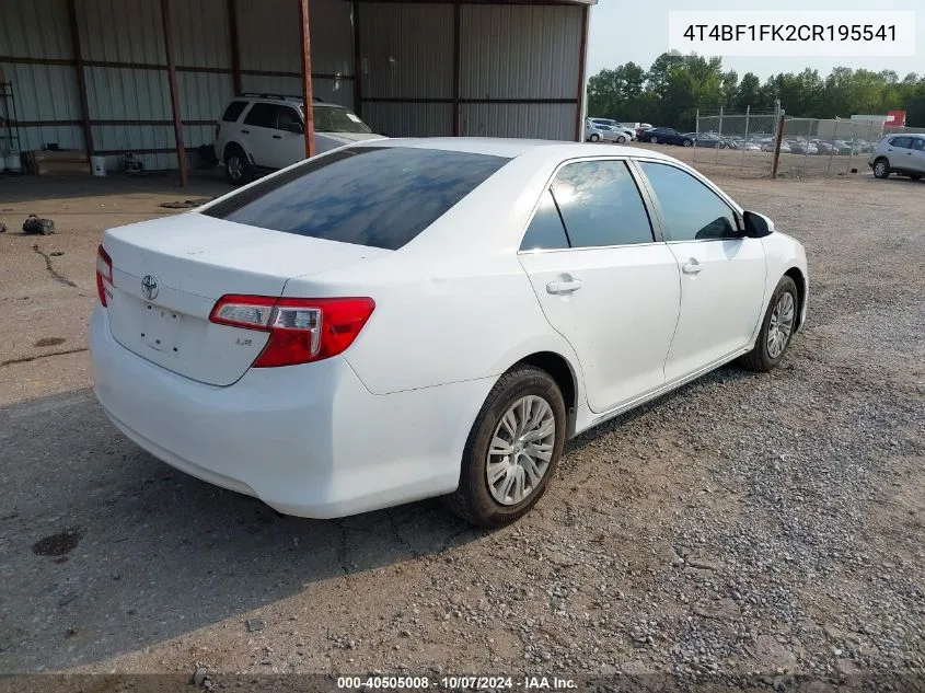 2012 Toyota Camry Se/Le/Xle VIN: 4T4BF1FK2CR195541 Lot: 40505008