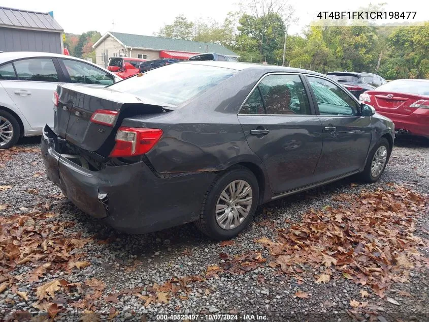 2012 Toyota Camry Se/Le/Xle VIN: 4T4BF1FK1CR198477 Lot: 40529497