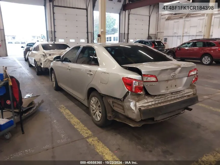 4T4BF1FK1CR184398 2012 Toyota Camry L