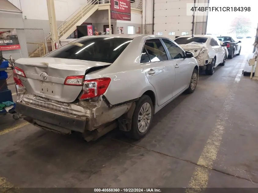 4T4BF1FK1CR184398 2012 Toyota Camry L