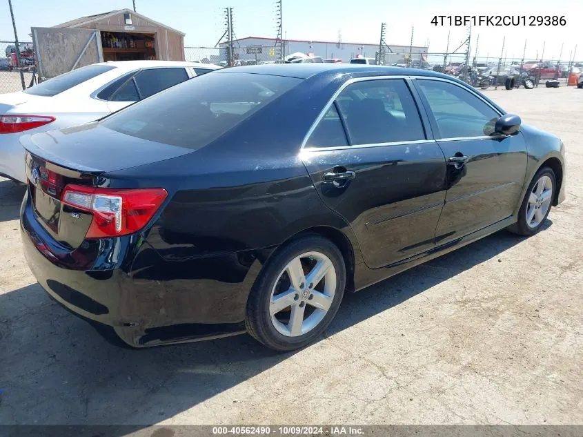 2012 Toyota Camry Se VIN: 4T1BF1FK2CU129386 Lot: 40562490