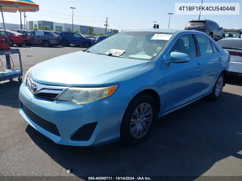 2012 Toyota Camry Le VIN: 4T1BF1FK4CU540448 Lot: 40598711