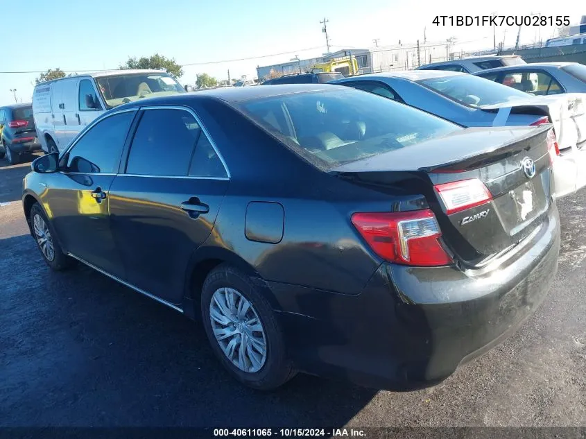 2012 Toyota Camry Hybrid Le VIN: 4T1BD1FK7CU028155 Lot: 40611065