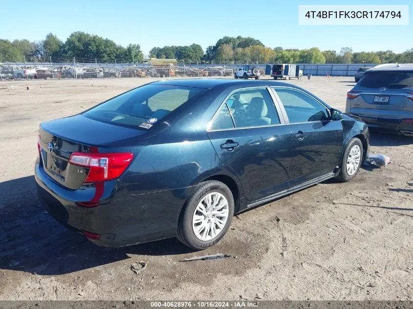 4T4BF1FK3CR174794 2012 Toyota Camry Le