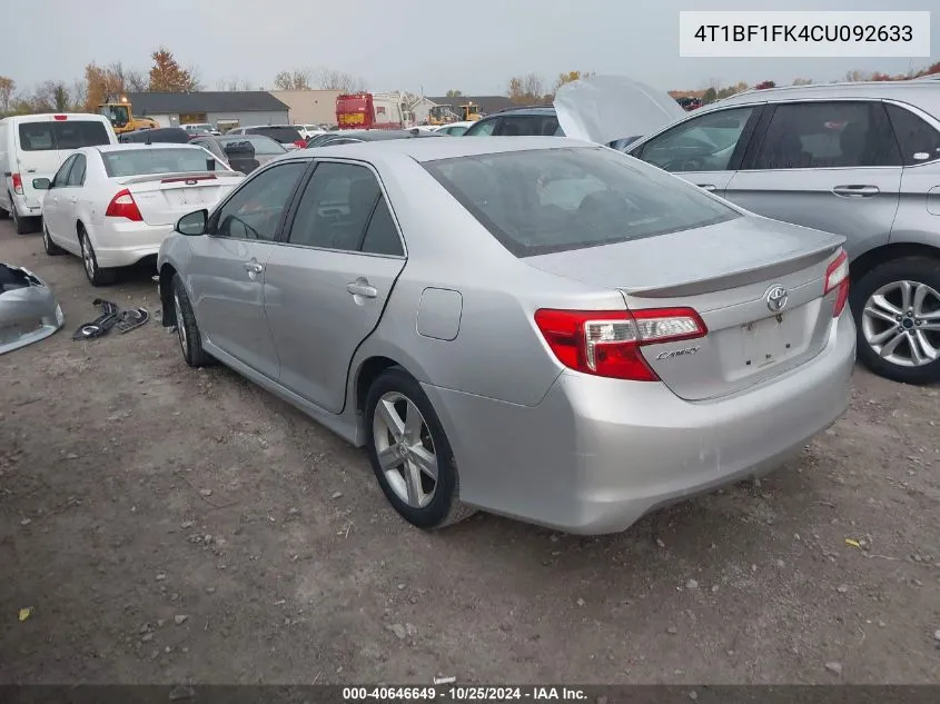 2012 Toyota Camry Se VIN: 4T1BF1FK4CU092633 Lot: 40646649