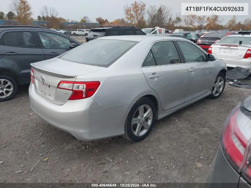 2012 Toyota Camry Se VIN: 4T1BF1FK4CU092633 Lot: 40646649