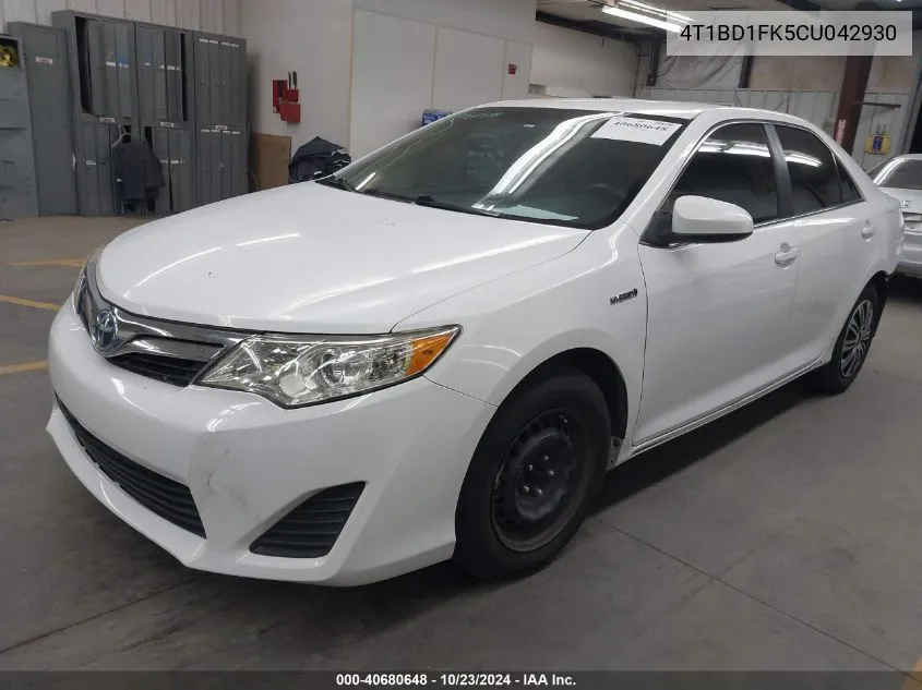 2012 Toyota Camry Hybrid Le VIN: 4T1BD1FK5CU042930 Lot: 40680648