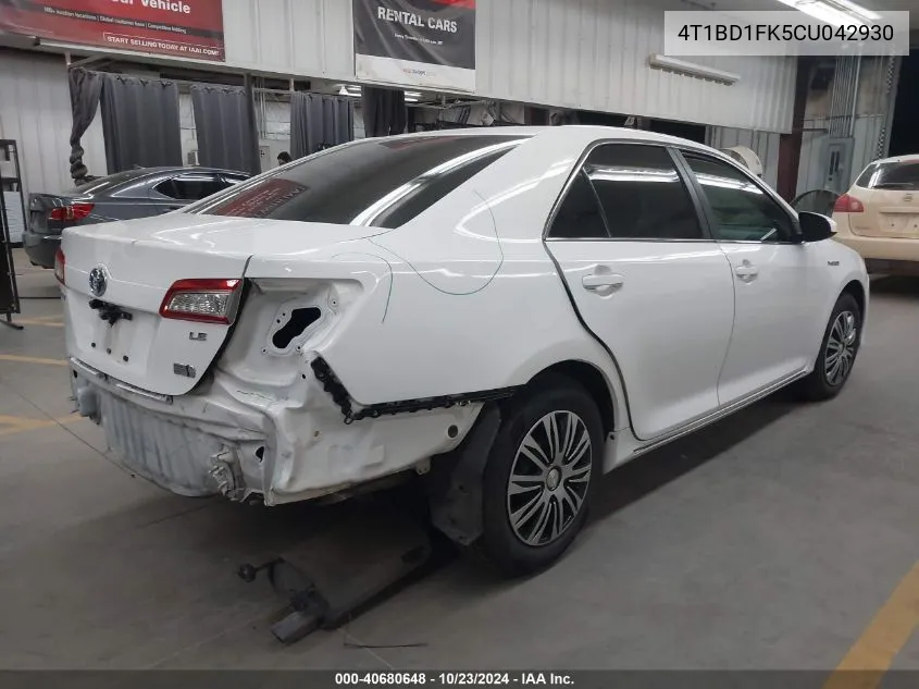 2012 Toyota Camry Hybrid Le VIN: 4T1BD1FK5CU042930 Lot: 40680648