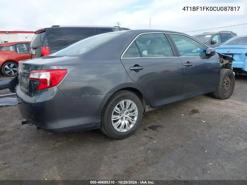 2012 Toyota Camry Le VIN: 4T1BF1FK0CU087817 Lot: 40685310