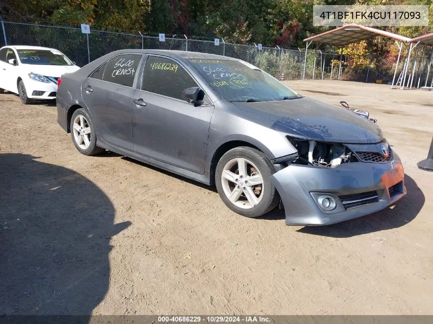 2012 Toyota Camry Se VIN: 4T1BF1FK4CU117093 Lot: 40686229