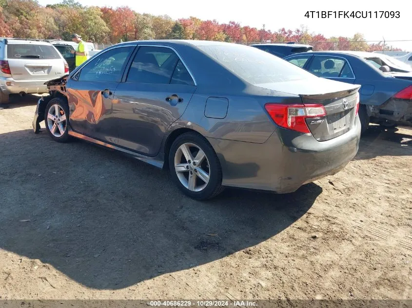 2012 Toyota Camry Se VIN: 4T1BF1FK4CU117093 Lot: 40686229