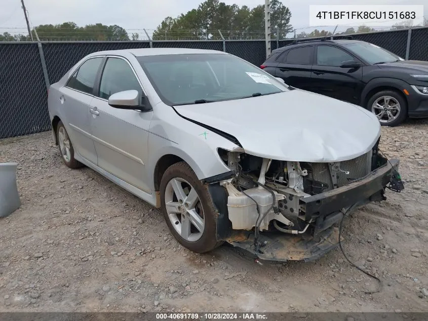 2012 Toyota Camry Se VIN: 4T1BF1FK8CU151683 Lot: 40691789