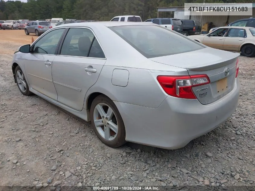 2012 Toyota Camry Se VIN: 4T1BF1FK8CU151683 Lot: 40691789