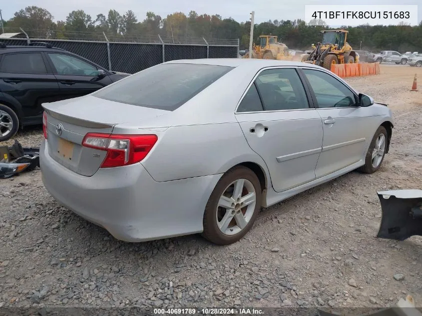 2012 Toyota Camry Se VIN: 4T1BF1FK8CU151683 Lot: 40691789