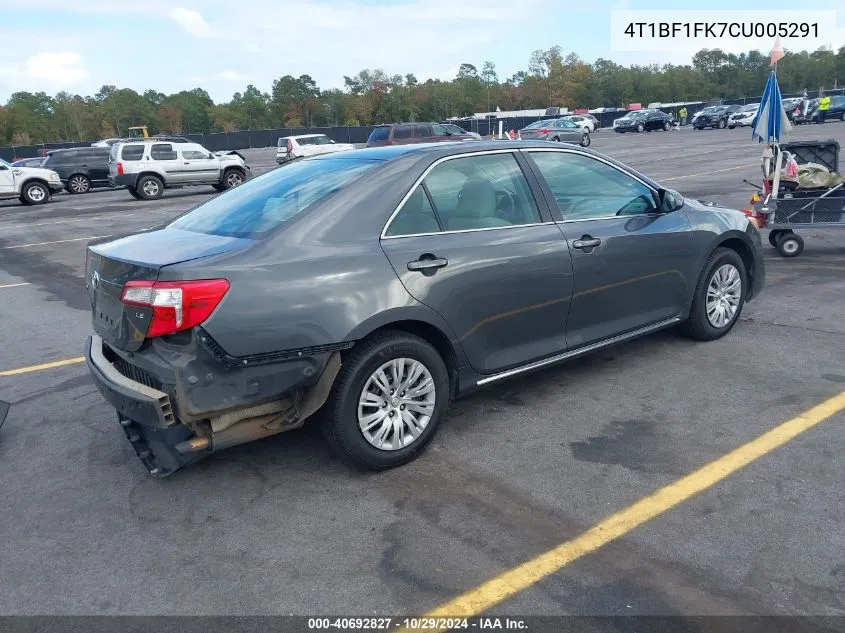 2012 Toyota Camry Le VIN: 4T1BF1FK7CU005291 Lot: 40692827