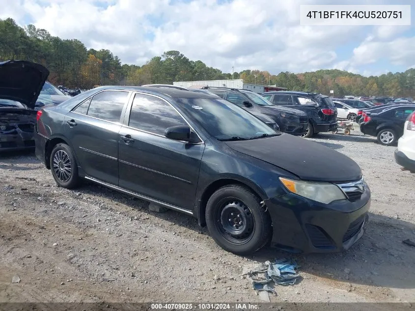 2012 Toyota Camry Le VIN: 4T1BF1FK4CU520751 Lot: 40709025