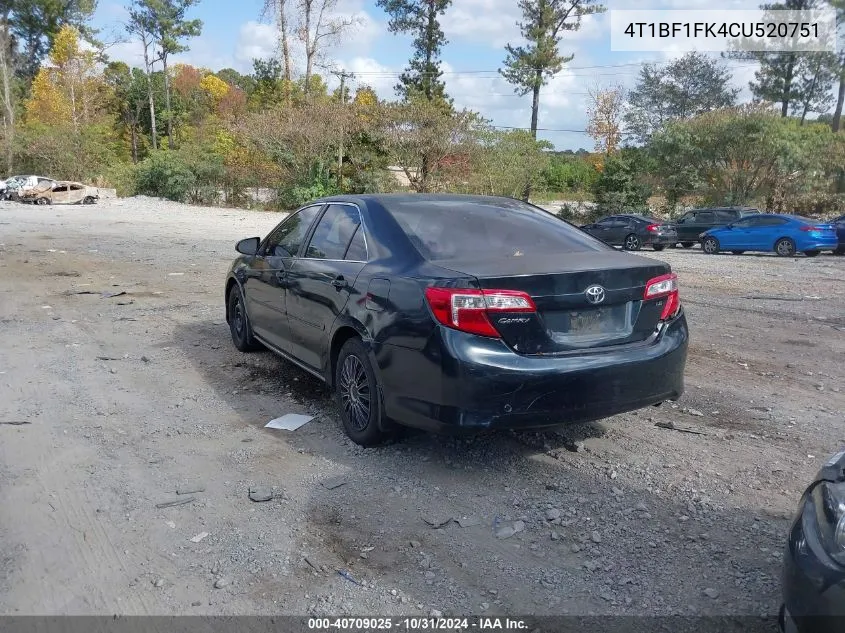 2012 Toyota Camry Le VIN: 4T1BF1FK4CU520751 Lot: 40709025