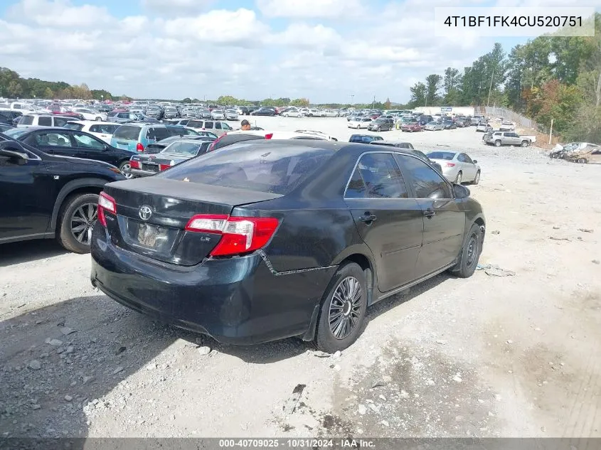 2012 Toyota Camry Le VIN: 4T1BF1FK4CU520751 Lot: 40709025