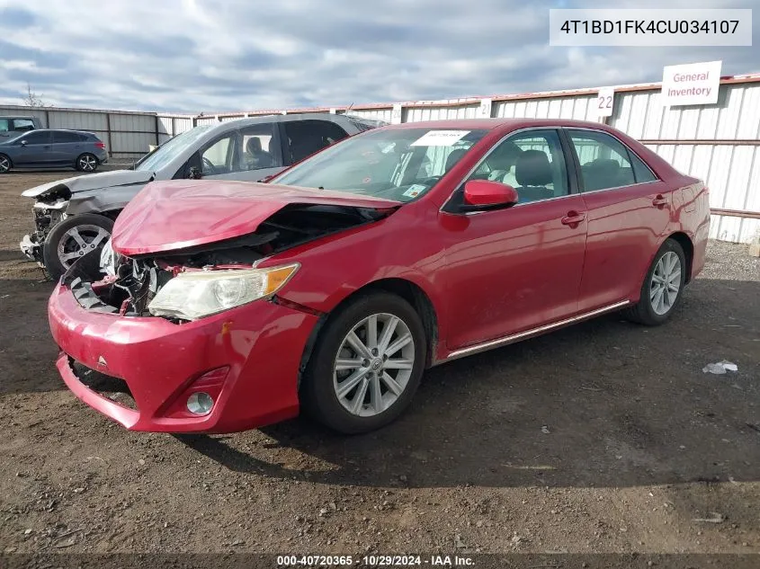 2012 Toyota Camry Hybrid Xle VIN: 4T1BD1FK4CU034107 Lot: 40720365