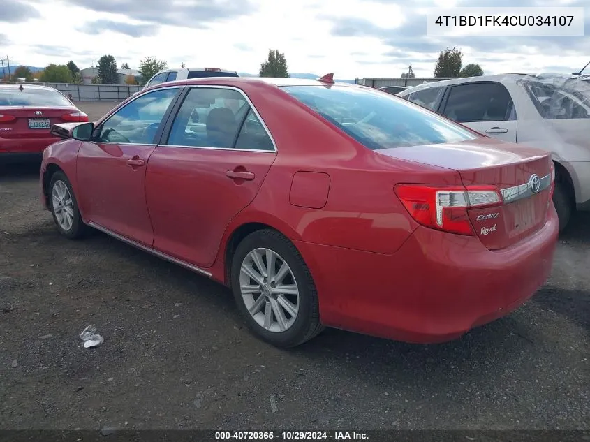 2012 Toyota Camry Hybrid Xle VIN: 4T1BD1FK4CU034107 Lot: 40720365