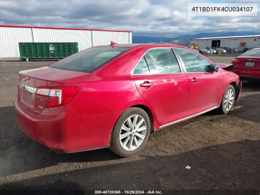 2012 Toyota Camry Hybrid Xle VIN: 4T1BD1FK4CU034107 Lot: 40720365