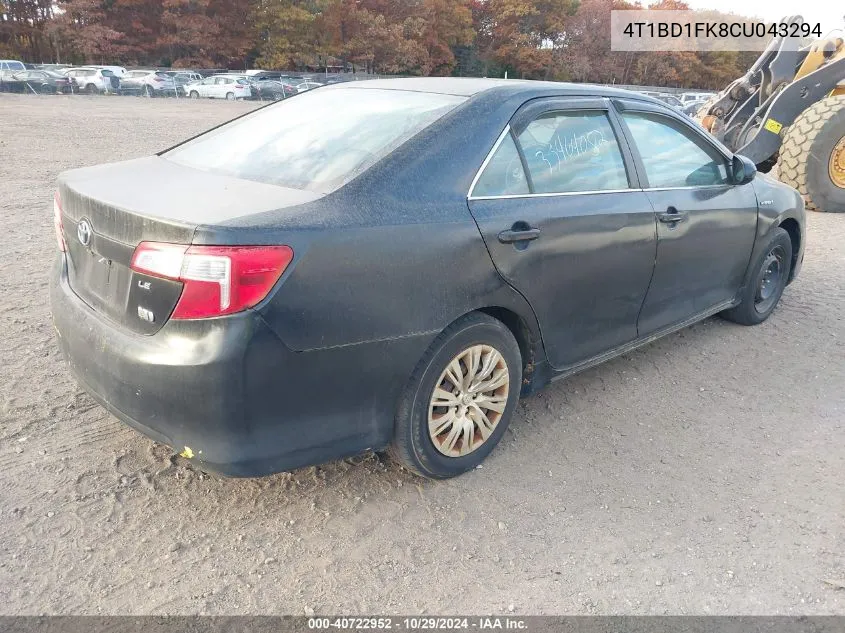 2012 Toyota Camry Hybrid Le VIN: 4T1BD1FK8CU043294 Lot: 40722952