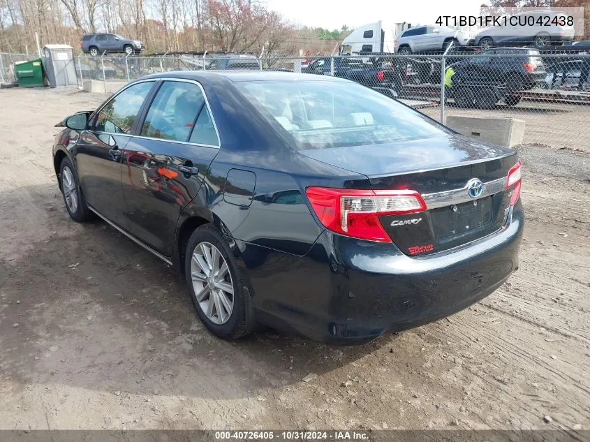 2012 Toyota Camry Hybrid Xle VIN: 4T1BD1FK1CU042438 Lot: 40726405