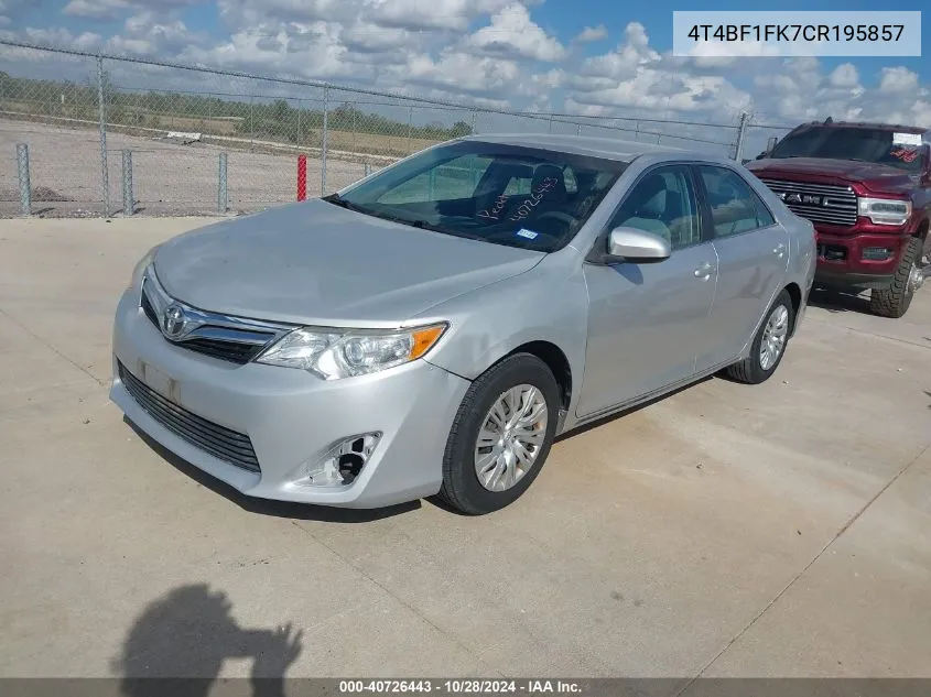 2012 Toyota Camry Le VIN: 4T4BF1FK7CR195857 Lot: 40726443