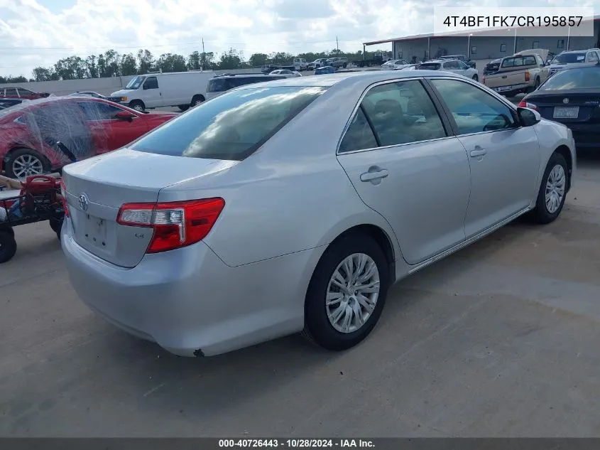 4T4BF1FK7CR195857 2012 Toyota Camry Le