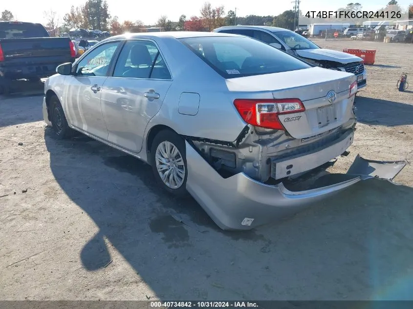 2012 Toyota Camry Le VIN: 4T4BF1FK6CR244126 Lot: 40734842