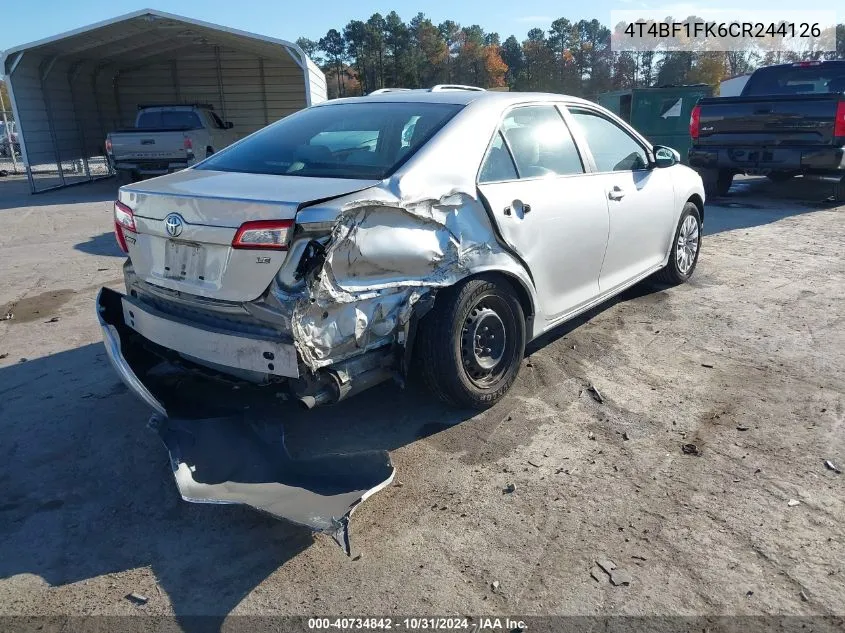 2012 Toyota Camry Le VIN: 4T4BF1FK6CR244126 Lot: 40734842