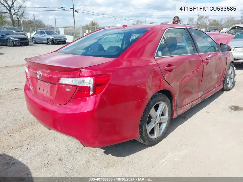 2012 Toyota Camry Se VIN: 4T1BF1FK1CU533585 Lot: 40736933