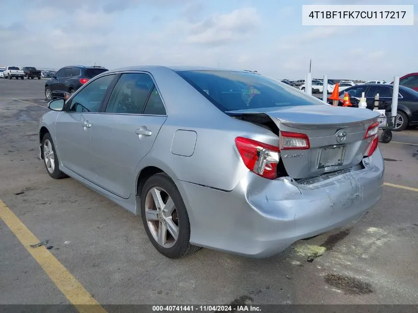 2012 Toyota Camry Se VIN: 4T1BF1FK7CU117217 Lot: 40741441