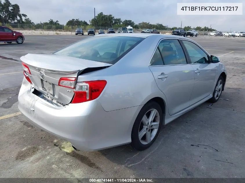 2012 Toyota Camry Se VIN: 4T1BF1FK7CU117217 Lot: 40741441