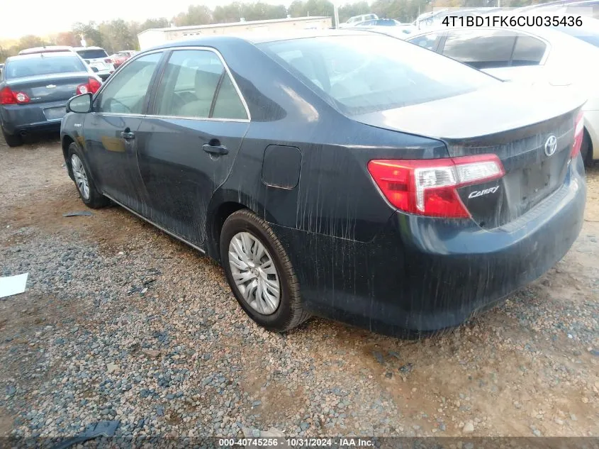 2012 Toyota Camry Hybrid Le VIN: 4T1BD1FK6CU035436 Lot: 40745256