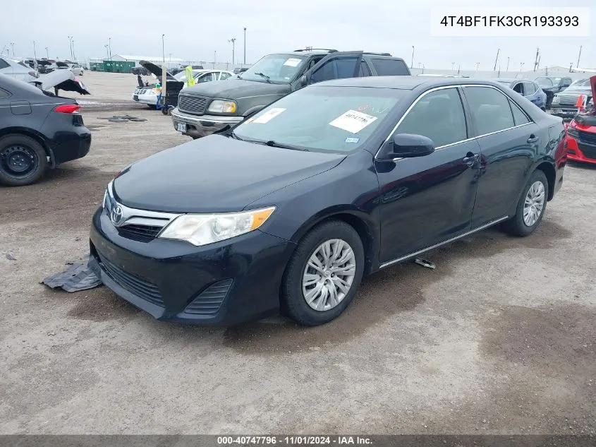 4T4BF1FK3CR193393 2012 Toyota Camry Le